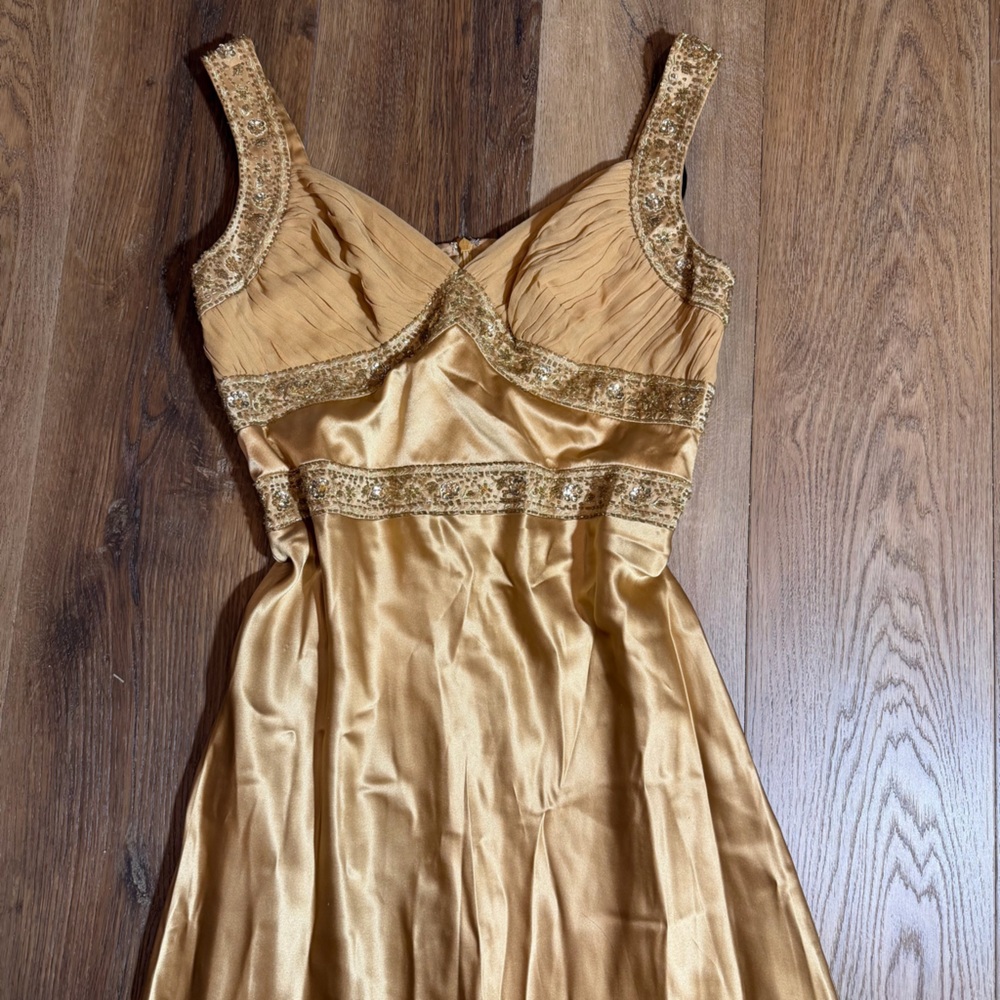 Vintage 100% Silk Beaded Dress Vintage Beaded Dress Liquid Gold Grecian Goddess - Picture 4 of 12